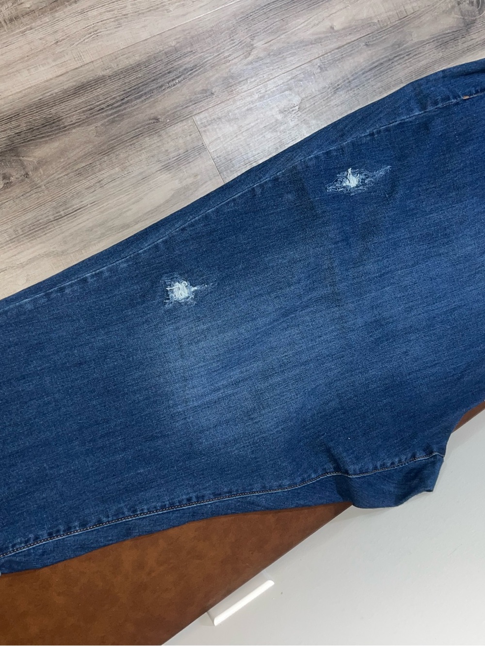 Catherine’s Dark Wash Distressed Denim Capris